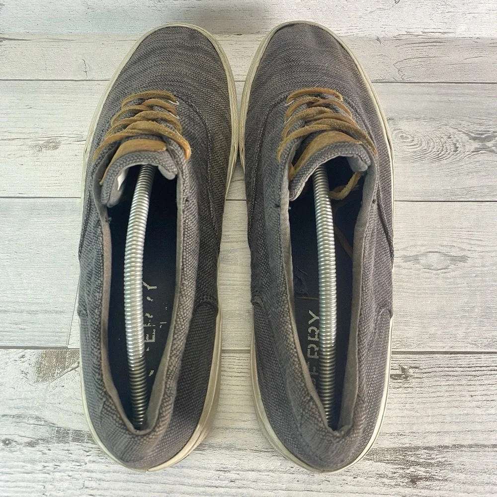 Sperry Shoes Mens 12 Gray Canvas Casual Nautical Preppy Leisure Comfy Sneakers
